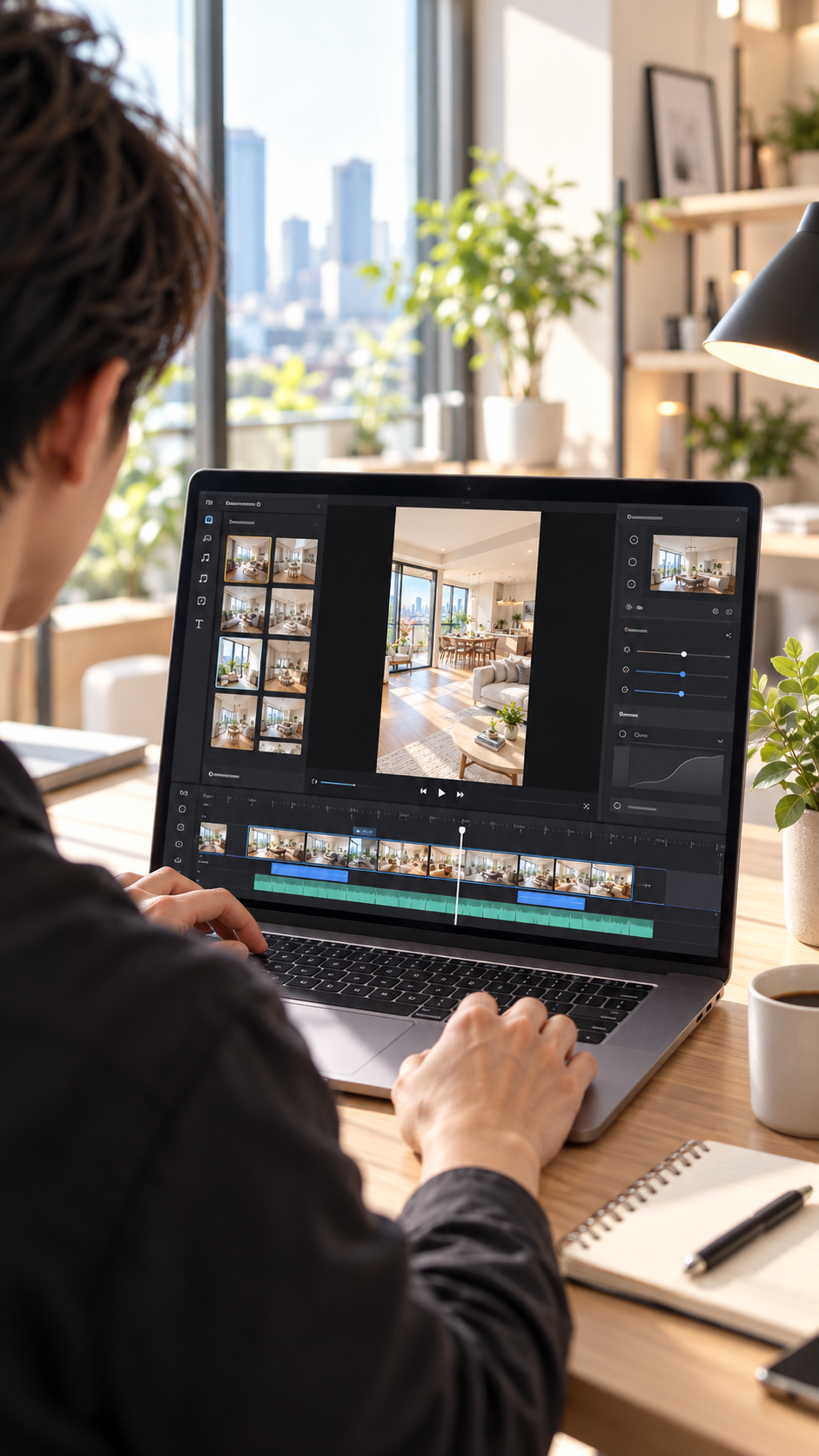 撮影した動画をPCで編集している様子